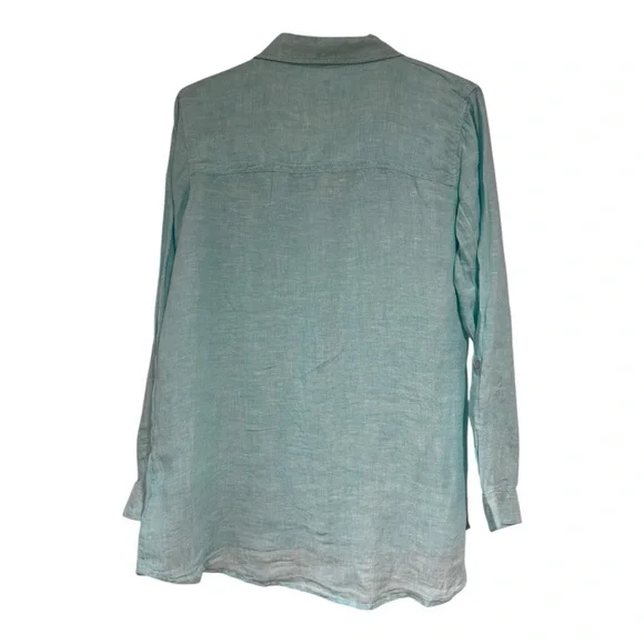 Sigrid Olsen Aqua Button-Down Shirt 100% linen - Picture 3 of 4
